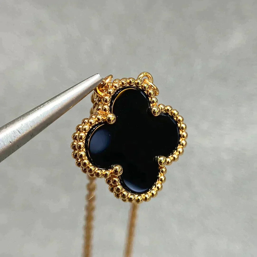 [💎ROSE💎]CLOVER 15MM BLACK ONYX SINGLE FLOWER NECKLACE