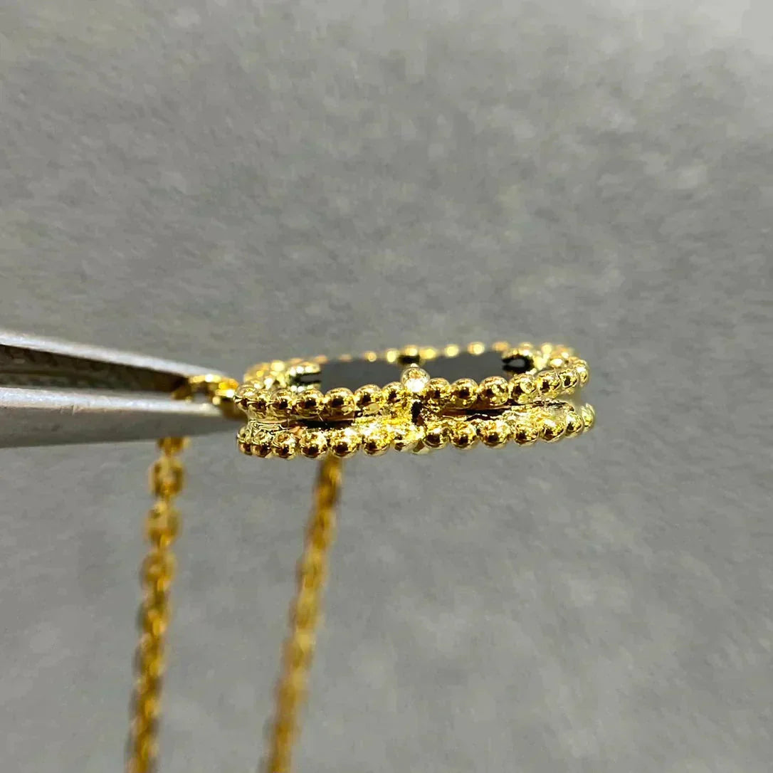 [Rose Tomorrow]CLOVER 15MM BLACK ONYX SINGLE FLOWER NECKLACE