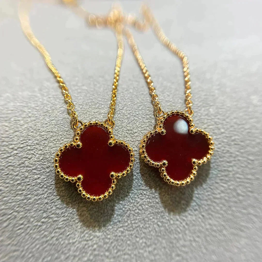 [💎ROSE💎]CLOVER 15MM CARNELIAN SINGLE FLOWER NECKLACE