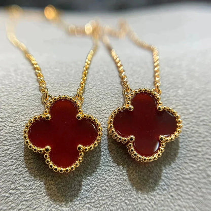 [💎ROSE💎]CLOVER 15MM CARNELIAN SINGLE FLOWER NECKLACE