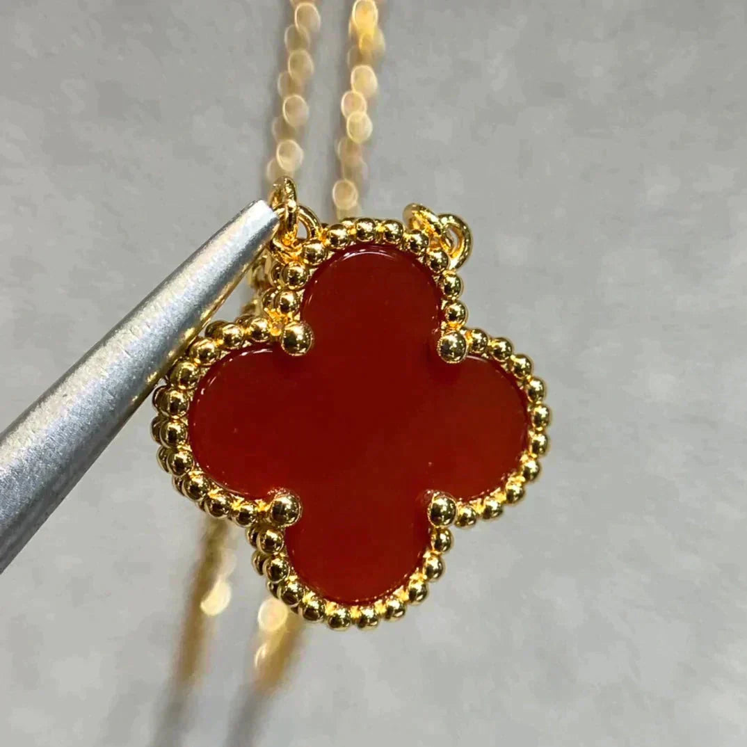 [💎ROSE💎]CLOVER 15MM CARNELIAN SINGLE FLOWER NECKLACE
