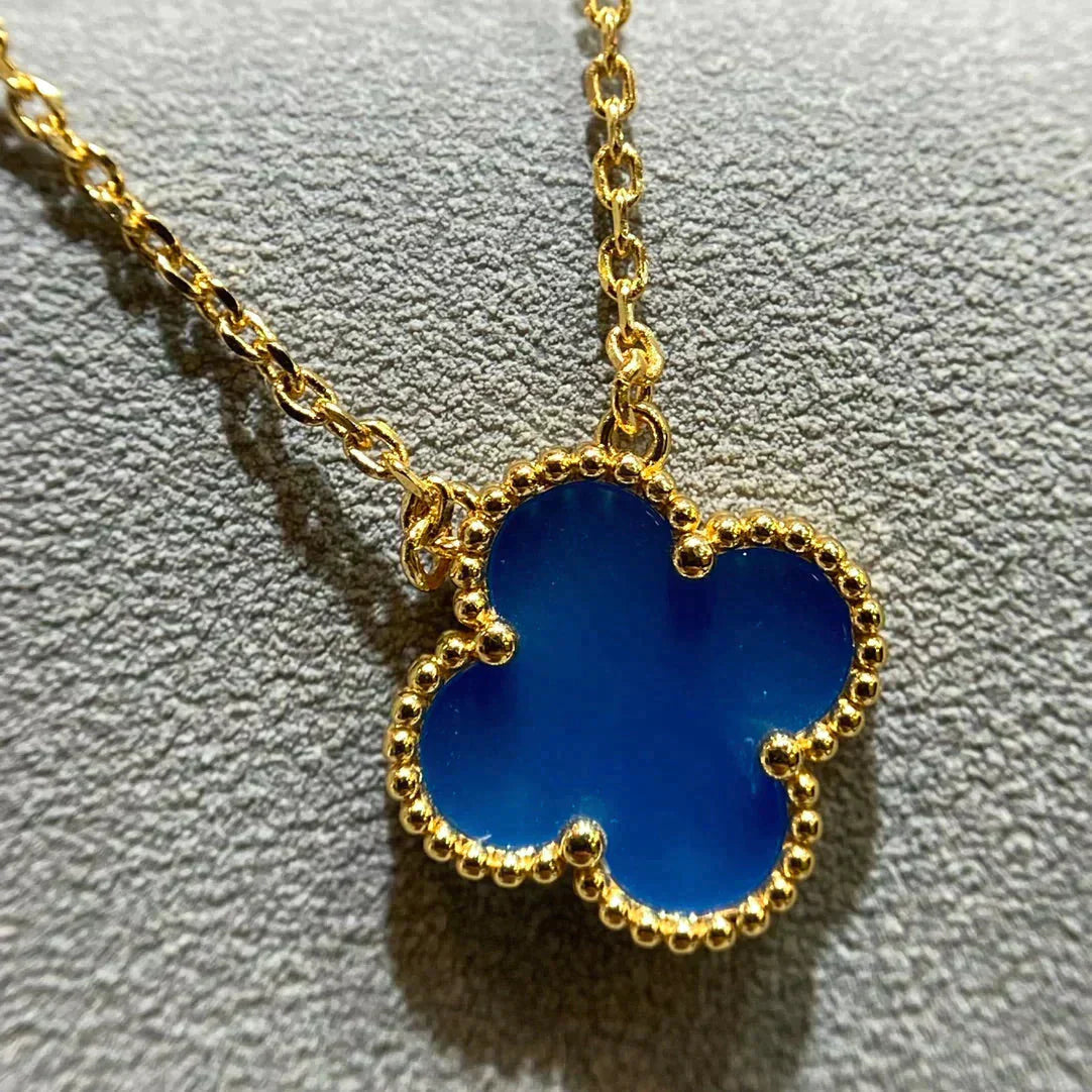 [💎ROSE💎]CLOVER 15MM BLUE AGATE NECKLACE