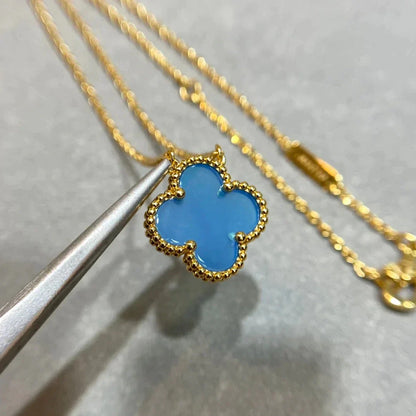 [💎ROSE💎]CLOVER 15MM BLUE AGATE NECKLACE