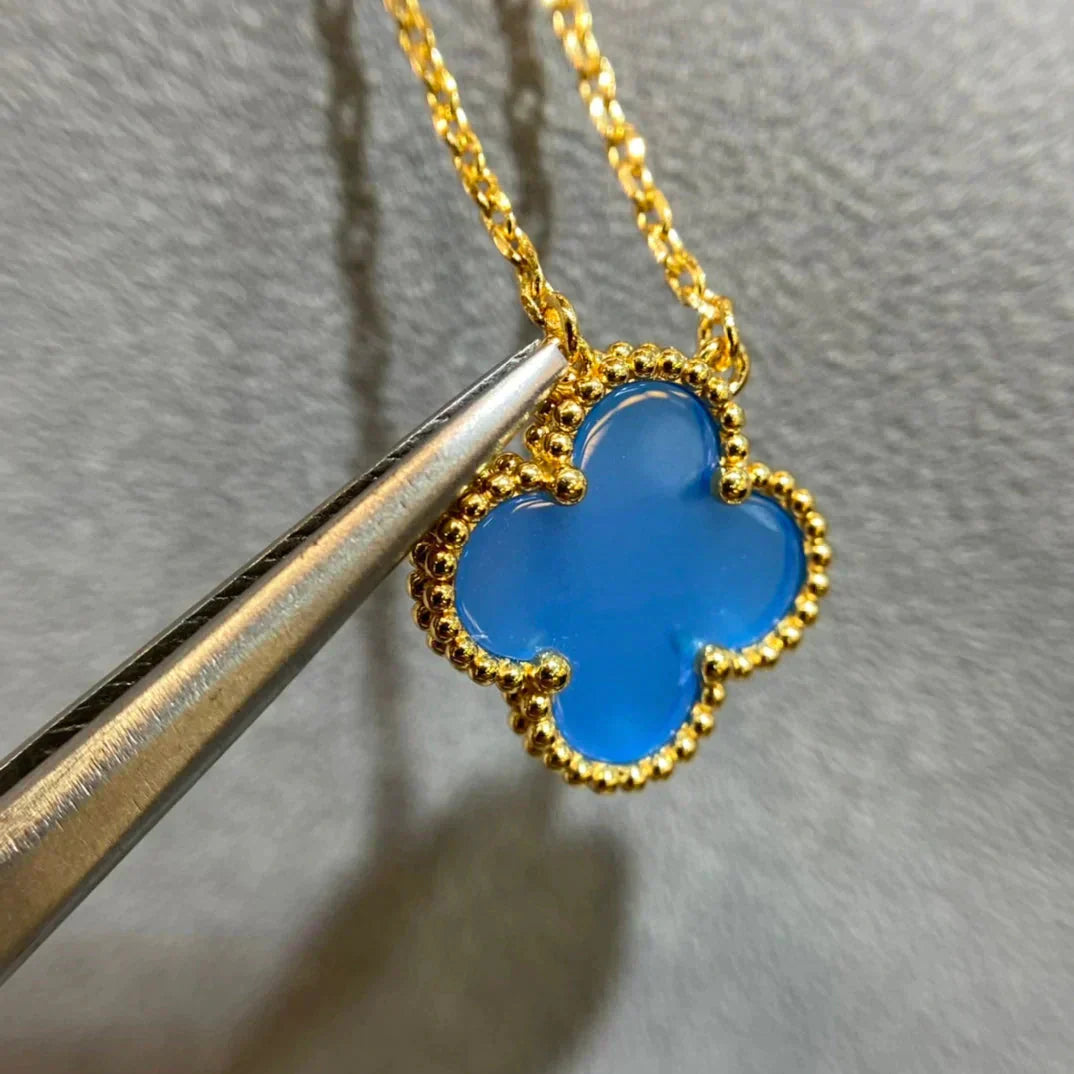 [💎ROSE💎]CLOVER 15MM BLUE AGATE NECKLACE