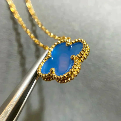 [💎ROSE💎]CLOVER 15MM BLUE AGATE NECKLACE