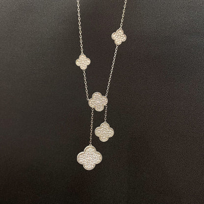 [💎ROSE💎]CLOVER 5 MOTIFS SILVER DIAMONDS NECKLACE