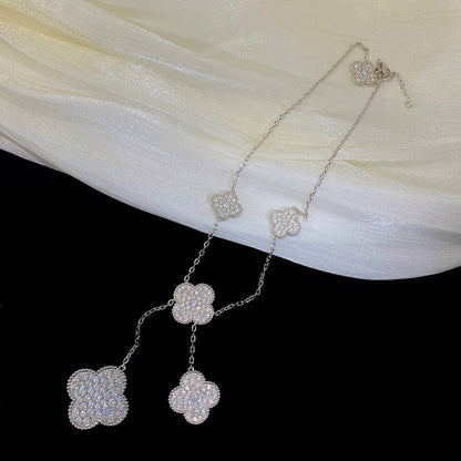[💎ROSE💎]CLOVER 5 MOTIFS SILVER DIAMONDS NECKLACE