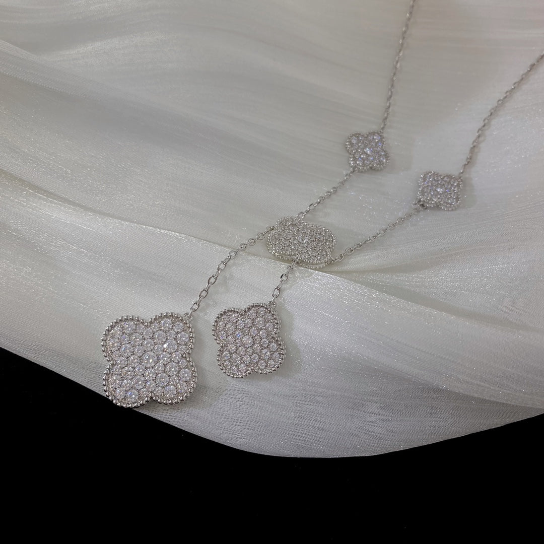 [💎ROSE💎]CLOVER 5 MOTIFS SILVER DIAMONDS NECKLACE
