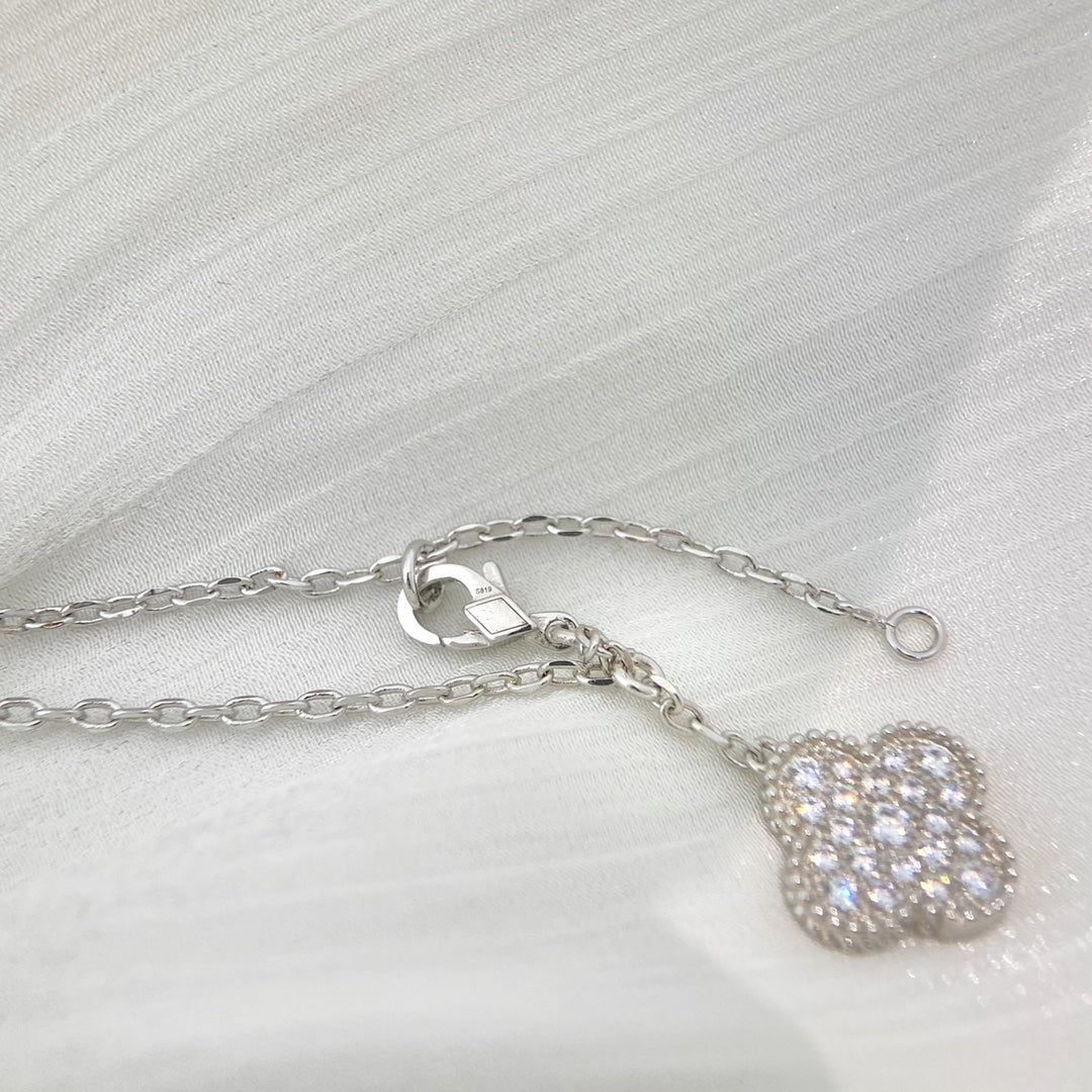 [💎ROSE💎]CLOVER 5 MOTIFS SILVER DIAMONDS NECKLACE