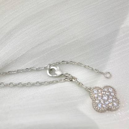 [💎ROSE💎]CLOVER 5 MOTIFS SILVER DIAMONDS NECKLACE