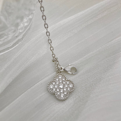 [💎ROSE💎]CLOVER 5 MOTIFS SILVER DIAMONDS NECKLACE