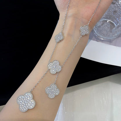 [💎ROSE💎]CLOVER 5 MOTIFS SILVER DIAMONDS NECKLACE