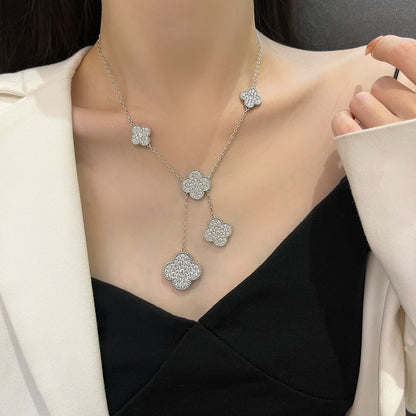 [💎ROSE💎]CLOVER 5 MOTIFS SILVER DIAMONDS NECKLACE