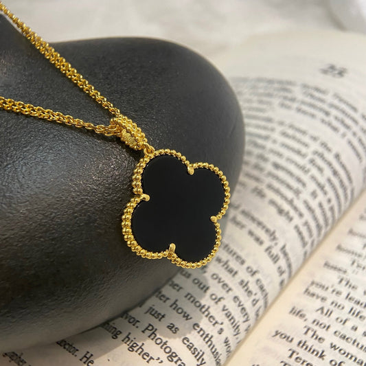 [💎ROSE💎]CLOVER 25MM NECKLACE GOLD ONYX