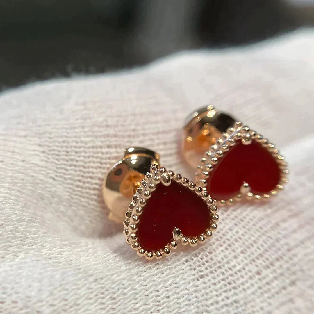 [💎ROSE💎]HEART CARNELIAN STUD EARRINGS