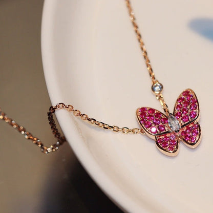 [💎ROSE💎]BUTTERFLY RED DIAMOND ROSE GOLD NECKLACE