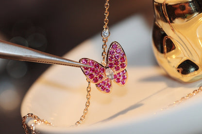 [💎ROSE💎]BUTTERFLY RED DIAMOND ROSE GOLD NECKLACE