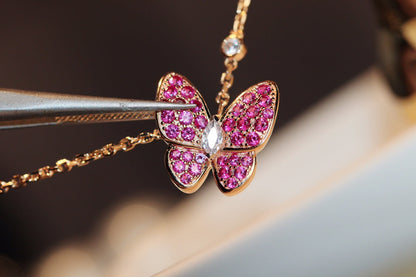 [💎ROSE💎]BUTTERFLY RED DIAMOND ROSE GOLD NECKLACE
