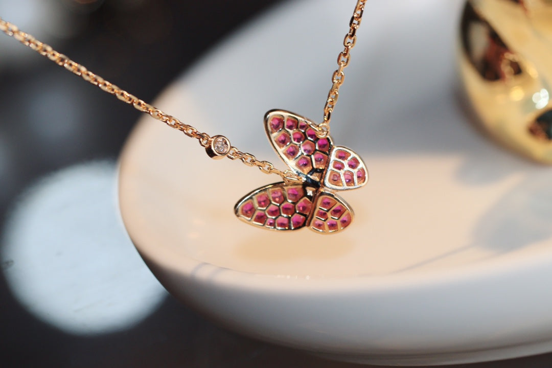 [💎ROSE💎]BUTTERFLY RED DIAMOND ROSE GOLD NECKLACE
