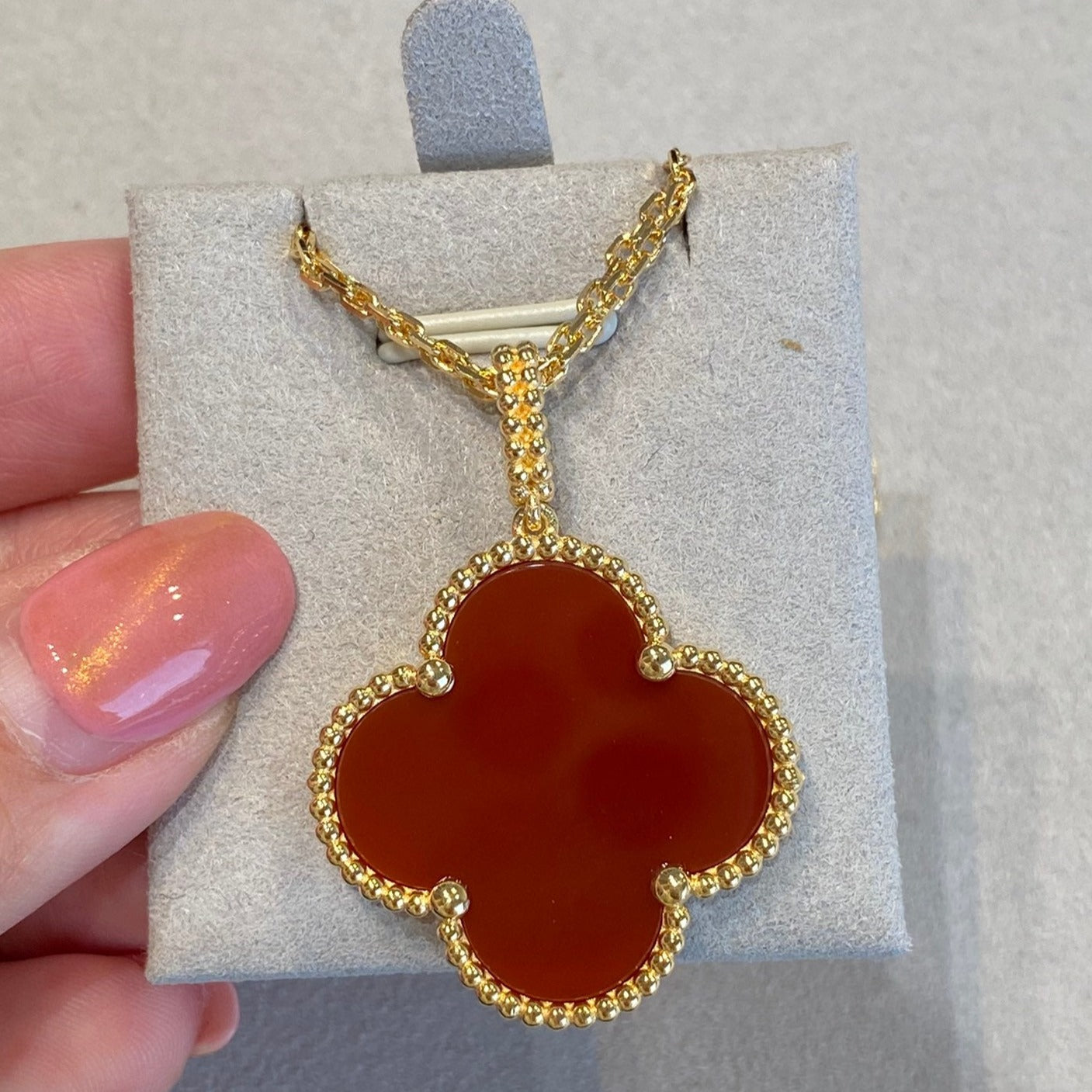 [💎ROSE💎]CLOVER 25MM NECKLACE GOLD CARNELIAN