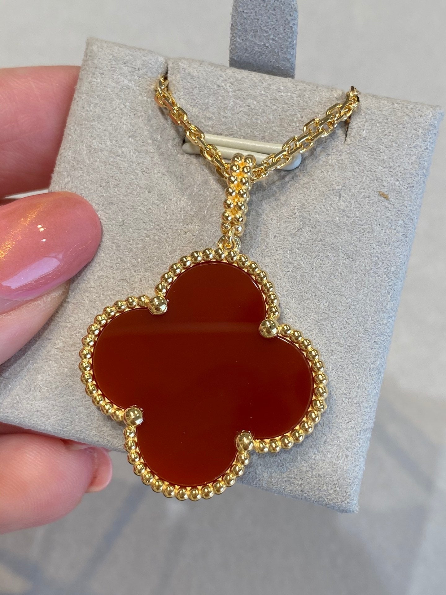 [💎ROSE💎]CLOVER 25MM NECKLACE GOLD CARNELIAN