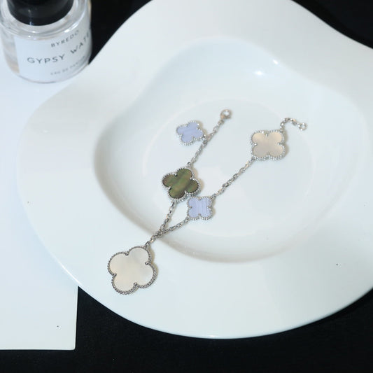 [Rose Jewelrys]CLOVER BRACELET 5 MOTIFS MOP CHALCEDONY SILVER