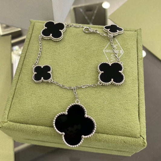 [💎ROSE💎]CLOVER 5 MOTIFS SIVLER ONYX BRACELET
