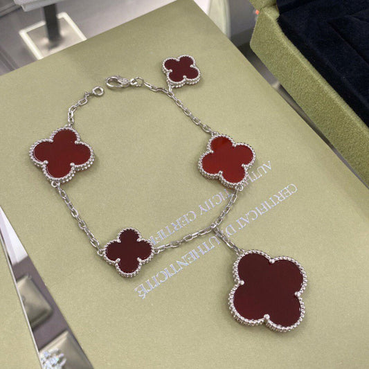 [💎ROSE💎]CLOVER 5 MOTIFS SIVLER CARNELIAN BRACELET
