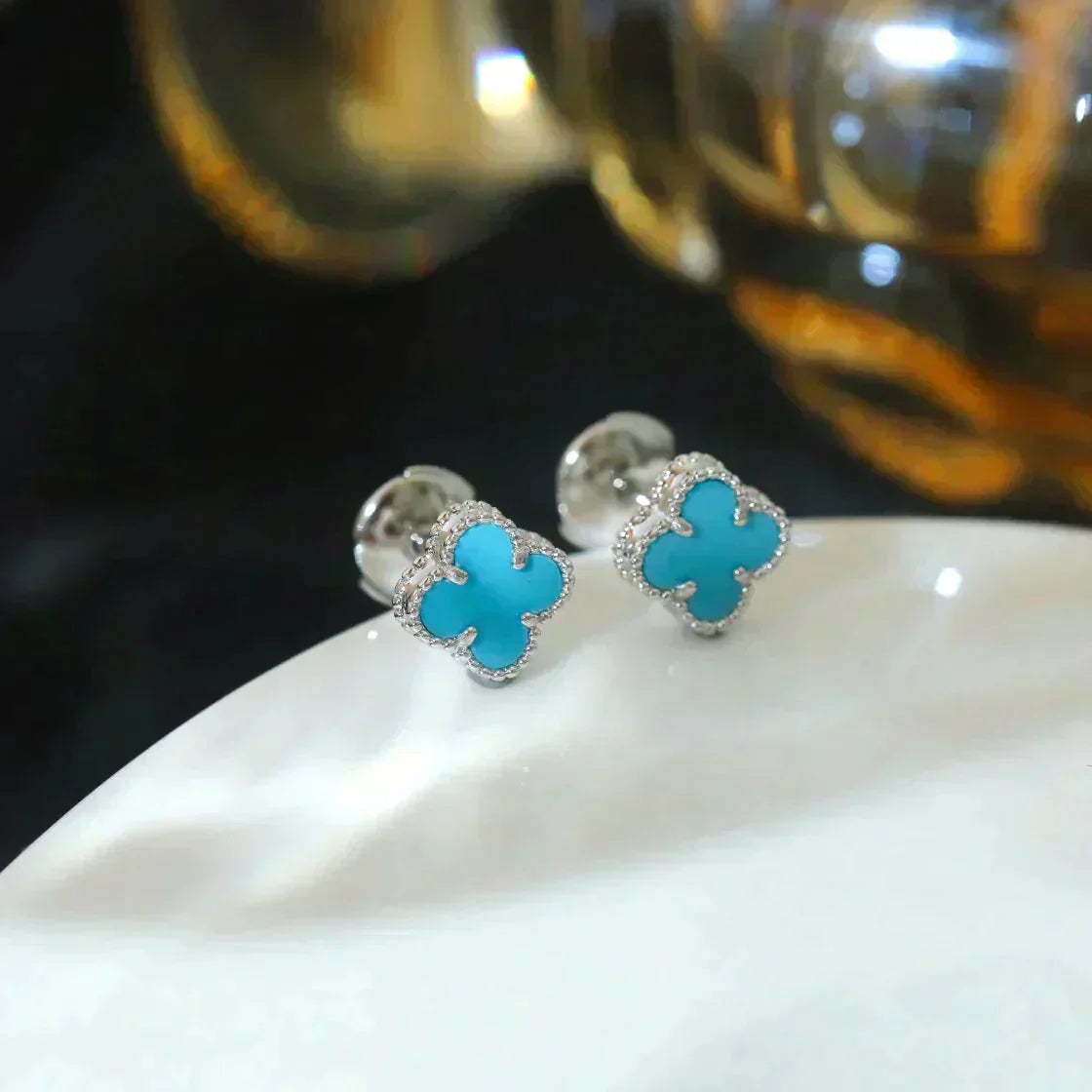 [💎ROSE💎]CLOVER MINI 9.5MM ONYX STUD EARRINGS SILVER