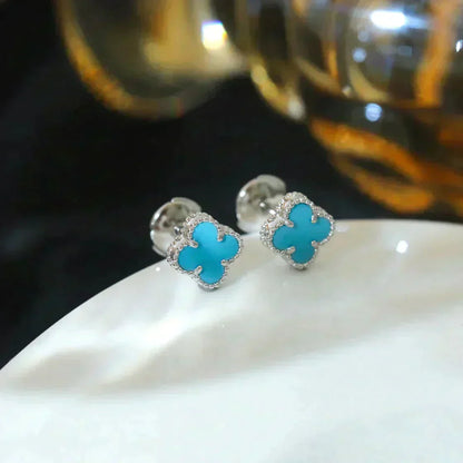 [💎ROSE💎]CLOVER MINI 9.5MM ONYX STUD EARRINGS SILVER