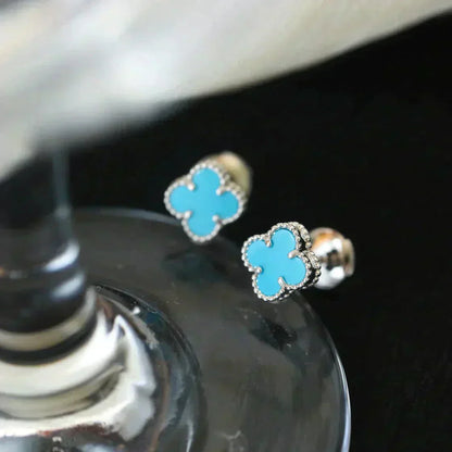 [💎ROSE💎]CLOVER MINI 9.5MM ONYX STUD EARRINGS SILVER