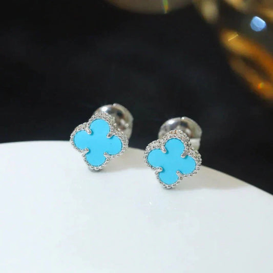 [💎ROSE💎]CLOVER MINI 9.5MM ONYX STUD EARRINGS SILVER