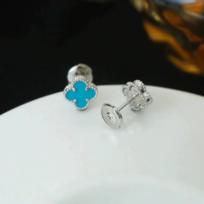 [💎ROSE💎]CLOVER MINI 9.5MM ONYX STUD EARRINGS SILVER
