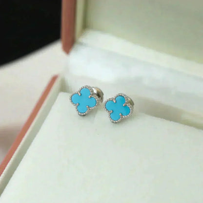 [💎ROSE💎]CLOVER MINI 9.5MM ONYX STUD EARRINGS SILVER