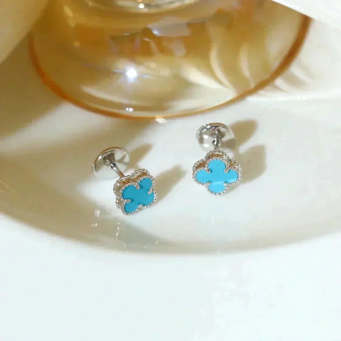 [💎ROSE💎]CLOVER MINI 9.5MM ONYX STUD EARRINGS SILVER
