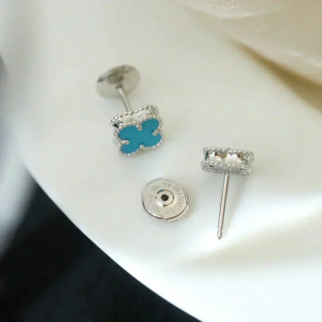 [💎ROSE💎]CLOVER MINI 9.5MM ONYX STUD EARRINGS SILVER