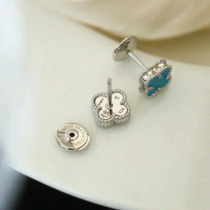 [💎ROSE💎]CLOVER MINI 9.5MM ONYX STUD EARRINGS SILVER