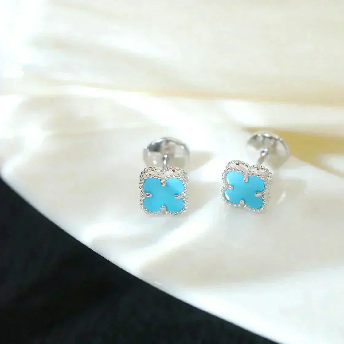 [💎ROSE💎]CLOVER MINI 9.5MM ONYX STUD EARRINGS SILVER
