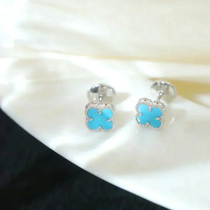 [💎ROSE💎]CLOVER MINI 9.5MM ONYX STUD EARRINGS SILVER