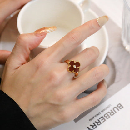 [💎ROSE💎]CLOVER CARNELIAN RING ROSE GOLD DIAMOND