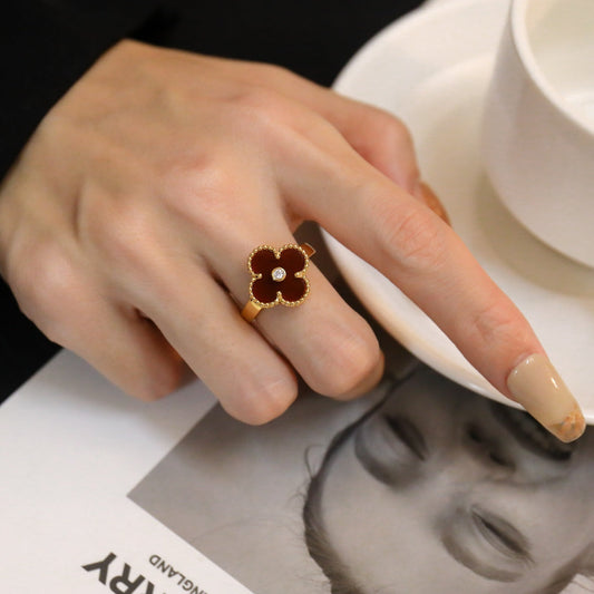 [Rose Jewelry]CLOVER CARNELIAN RING ROSE GOLD DIAMOND