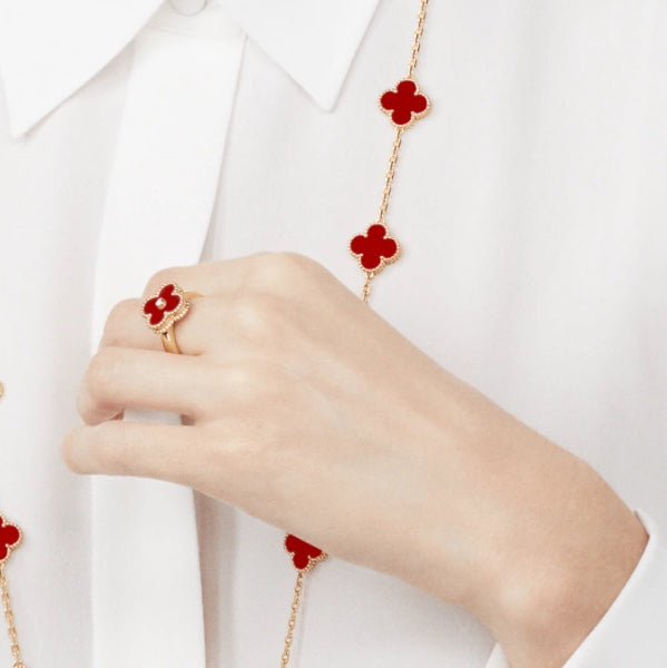 [💎ROSE💎]CLOVER CARNELIAN RING ROSE GOLD DIAMOND