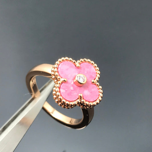 [Rose Jewelry]CLOVER RHODONITE ROSE GOLD RING