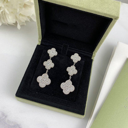 [💎ROSE💎]CLOVER 3 MOTIF DIAMOND SILVER DROP EARRINGS