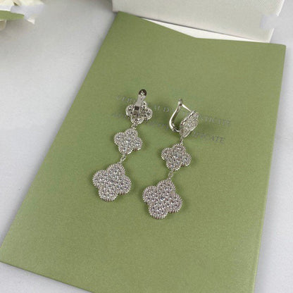 [💎ROSE💎]CLOVER 3 MOTIF DIAMOND SILVER DROP EARRINGS