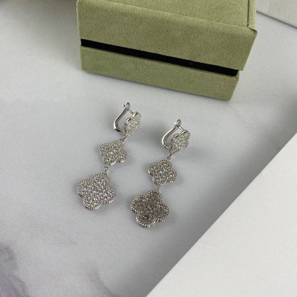[💎ROSE💎]CLOVER 3 MOTIF DIAMOND SILVER DROP EARRINGS