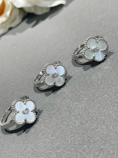 [💎ROSE💎]CLOVER SILVER MOP DIAMOND RING