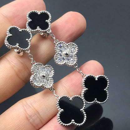 [💎ROSE💎]CLOVER 3 MOTIF DIAMOND ONYX SILVER EARRINGS