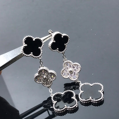 [💎ROSE💎]CLOVER 3 MOTIF DIAMOND ONYX SILVER EARRINGS