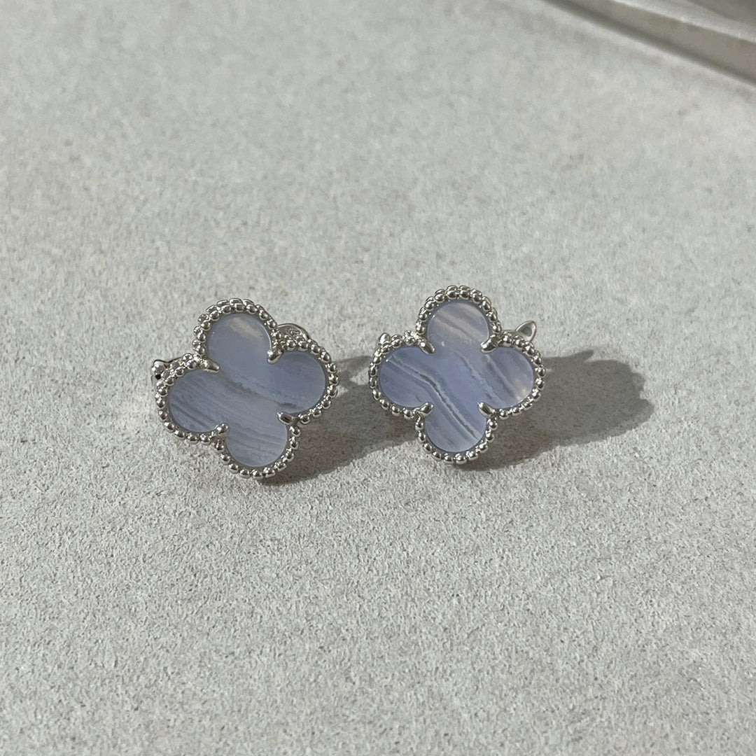 [💎ROSE💎]CLOVER CHALCEDONY SILVER STUD EARRINGS